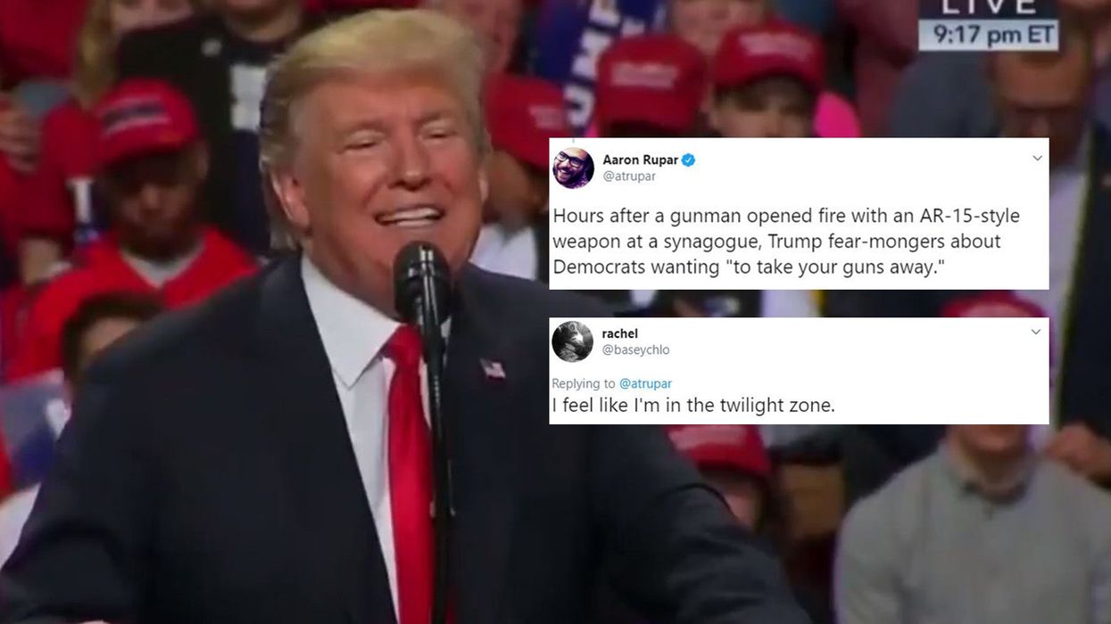 Trump says Democrats ‘will take your guns away’ hours after synagogue shooting and the internet reacted