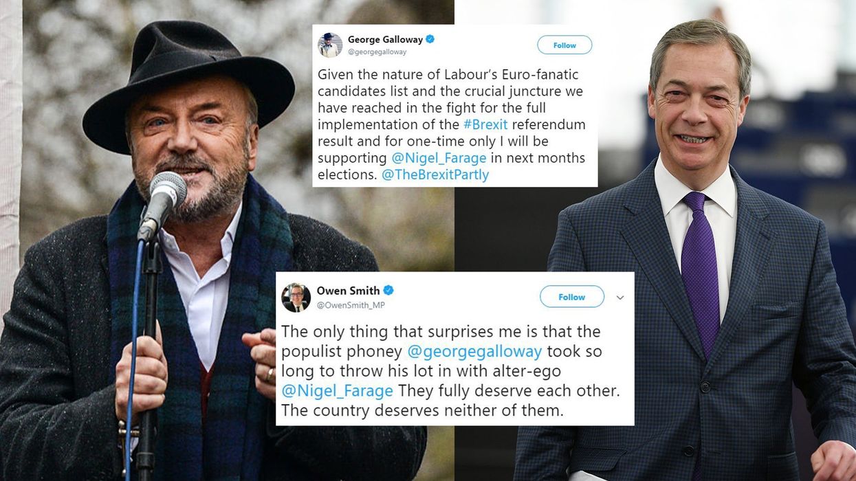 George Galloway criticised after giving backing to Nigel Farage's Brexit Party in European elections