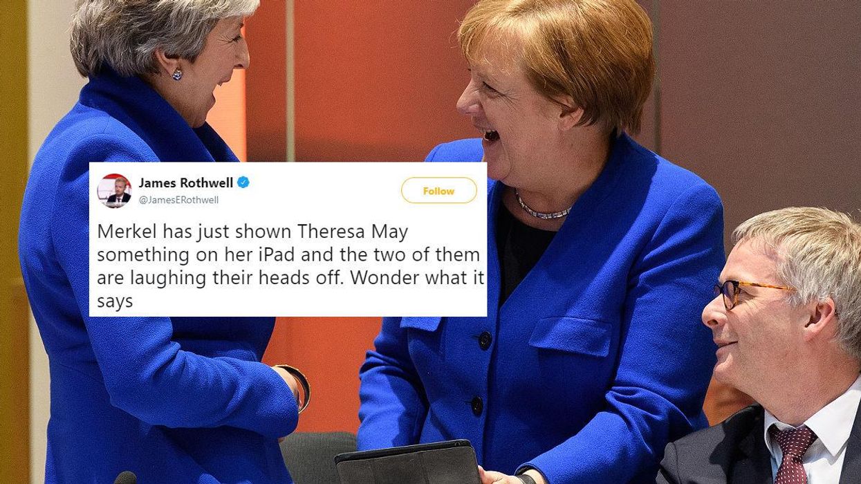 Theresa May and Angela Merkel laughing has become an instant meme