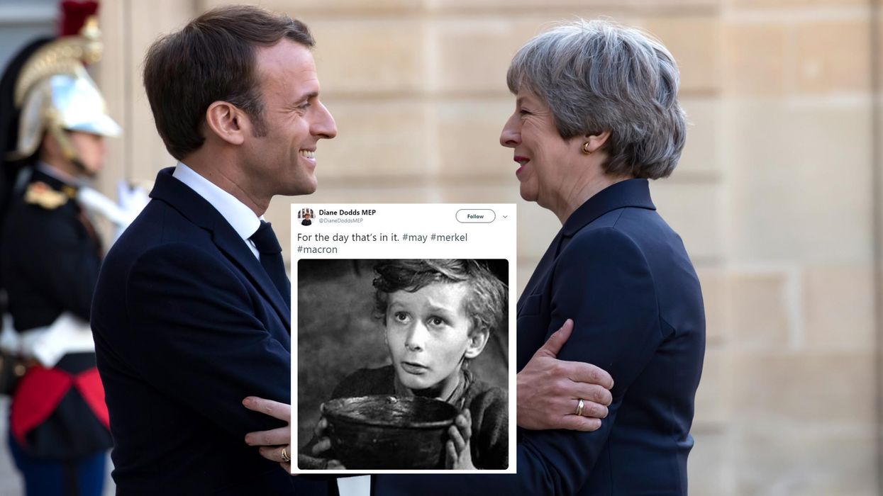 Brexit: DUP MEP mocks Theresa May meeting European leaders by tweeting picture of Oliver Twitst begging