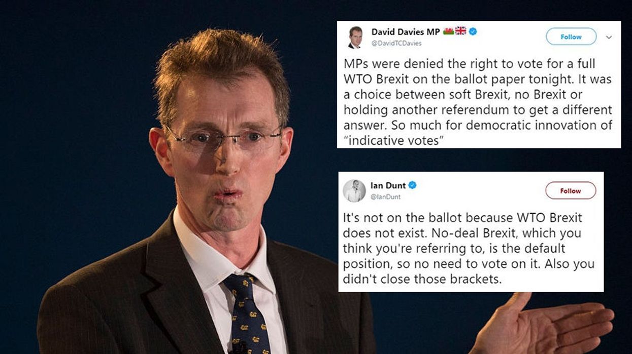 Tory MP mocked after complaining that a WTO Brexit was not part of the indicative votes