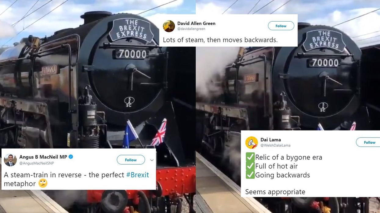 Steve Baker tweeted a video of the 'Brexit Express' steam train travelling backwards and everyone made the same joke