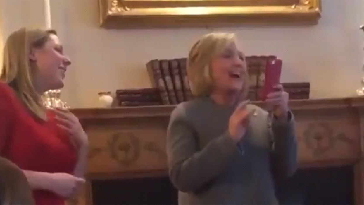 Hillary Clinton answers a cute FaceTime call from her grandchildren in the middle of a speech