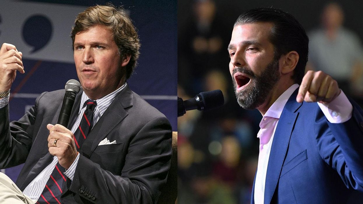 Trump Jr throws support behind Tucker Carlson despite Fox News host calling women ‘dogs’