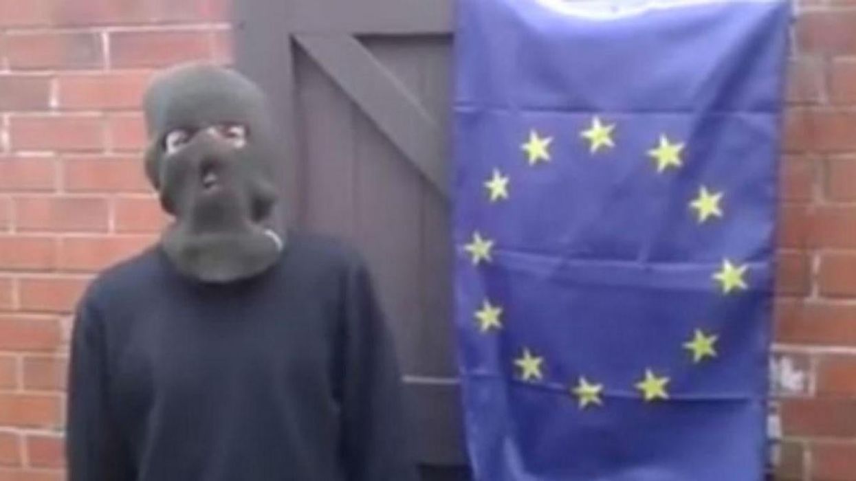 Man tries to burn EU flag. Flag doesn’t burn because of EU regulations on flammable materials