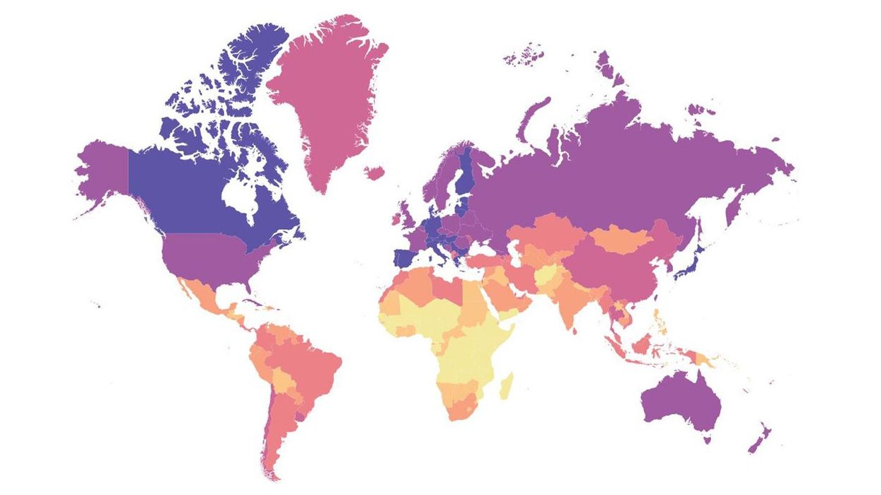 A map of the average age of every country in the world