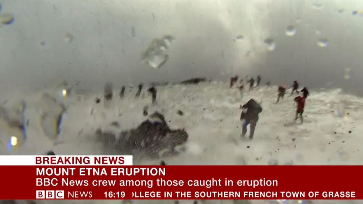 This was the moment a film crew were stood on an erupting volcano