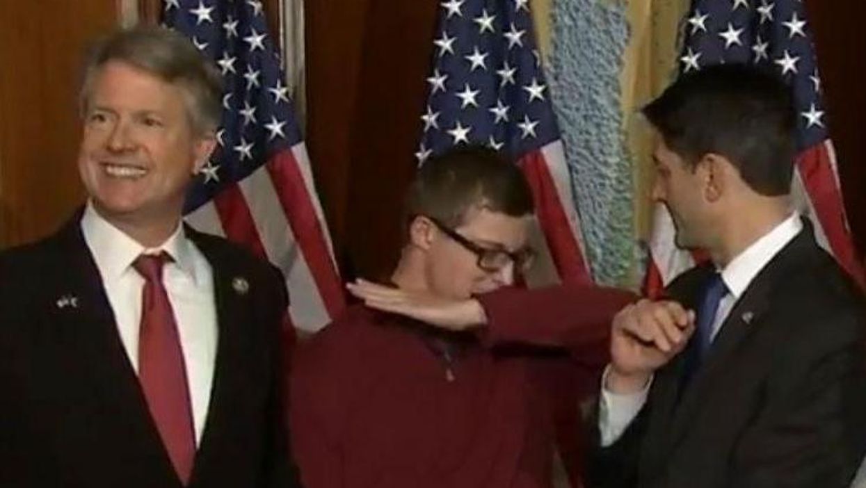 A teenager wouldn't stop dabbing as his dad was sworn in by the Speaker of the House