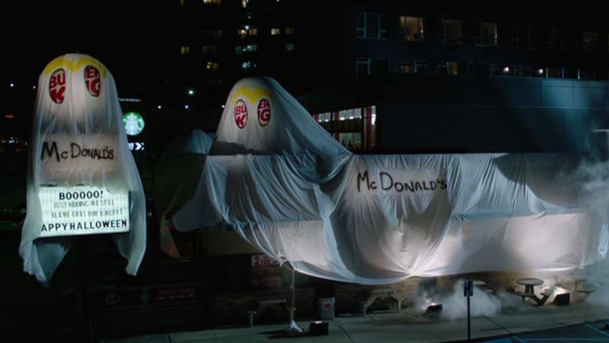 A Burger King dressed up as McDonald's for Halloween