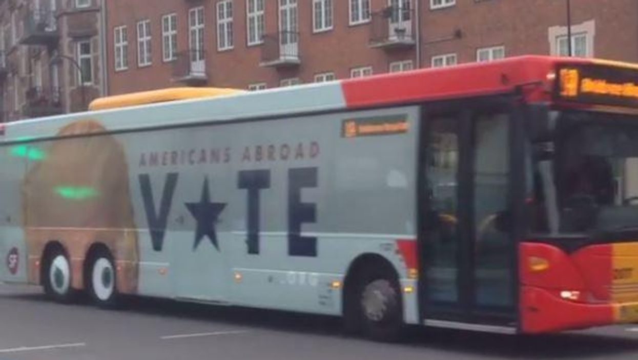This eye-catching bus ad in Denmark is reminding Americans abroad to vote