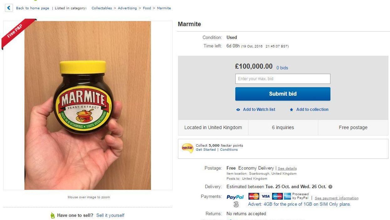 Used jar of Marmite on eBay for £100,000 as price war sparks shortage fear