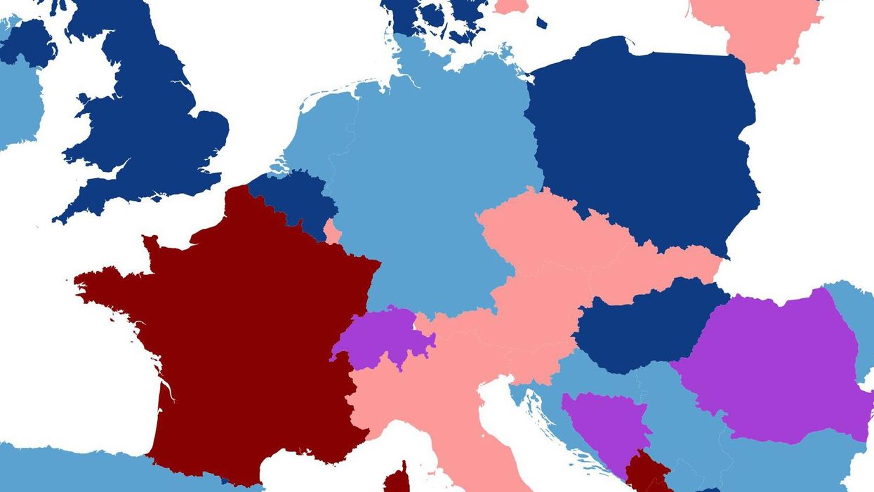 The map of Europe by how right- or left-wing the government is