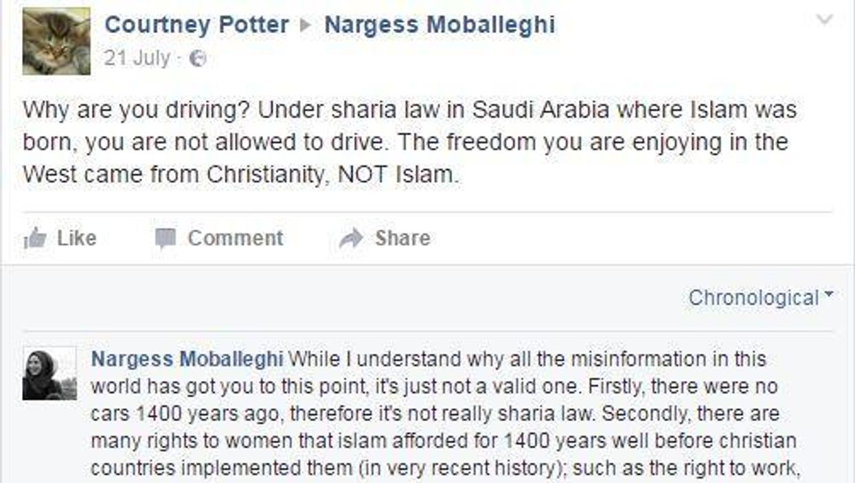 Muslim woman perfectly shuts down bigot who asked her why she was driving