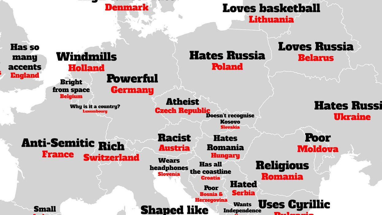 The British stereotype map of Europe (according to Google)