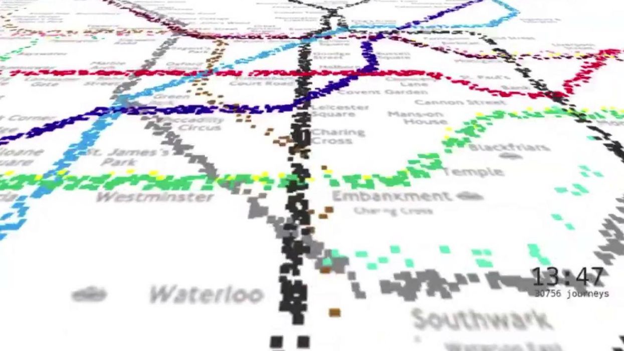 This map shows half a million London Underground journeys in under two minutes