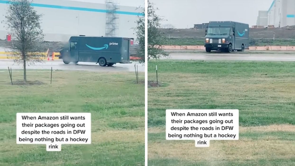 Amazon faces backlash after terrifying video shows delivery van dangerously skidding on icy roads