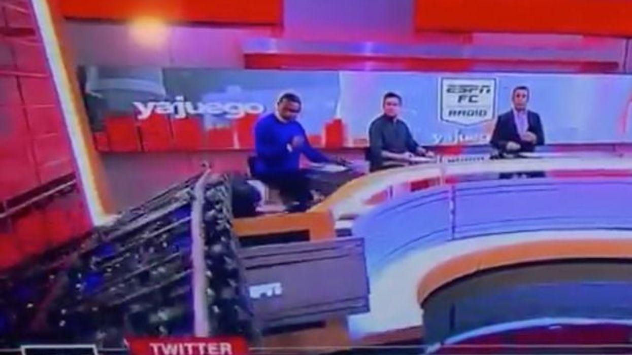 Giant screen collapses on TV presenter in freak on-air accident