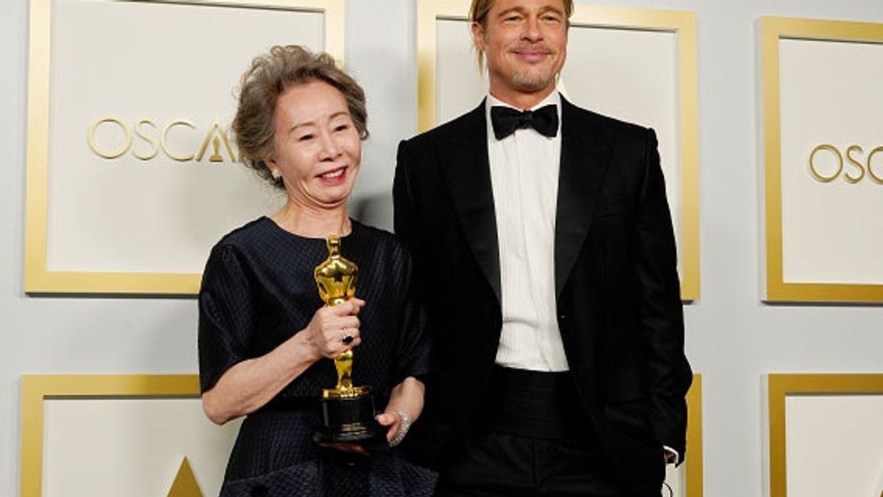 Minari actress, 73, flirts with Brad Pitt after making history with Oscars win