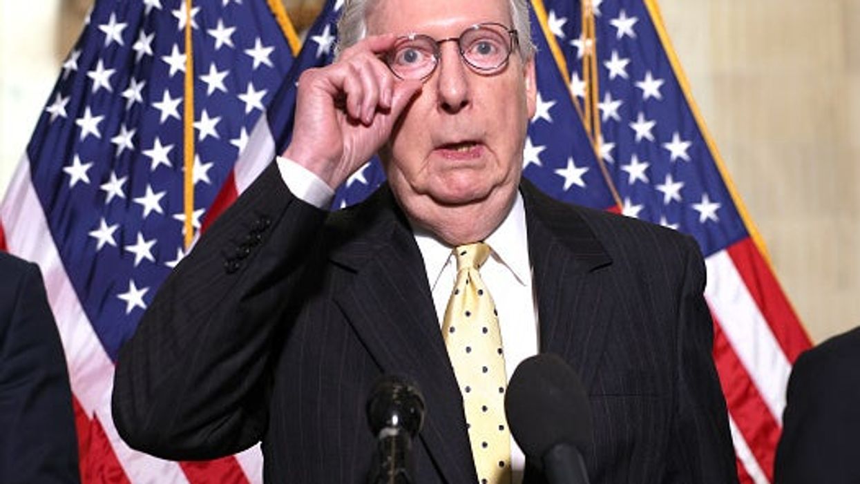 Newspaper trolls Mitch McConnell with front page depicting him as Trump’s white fluffy lapdog