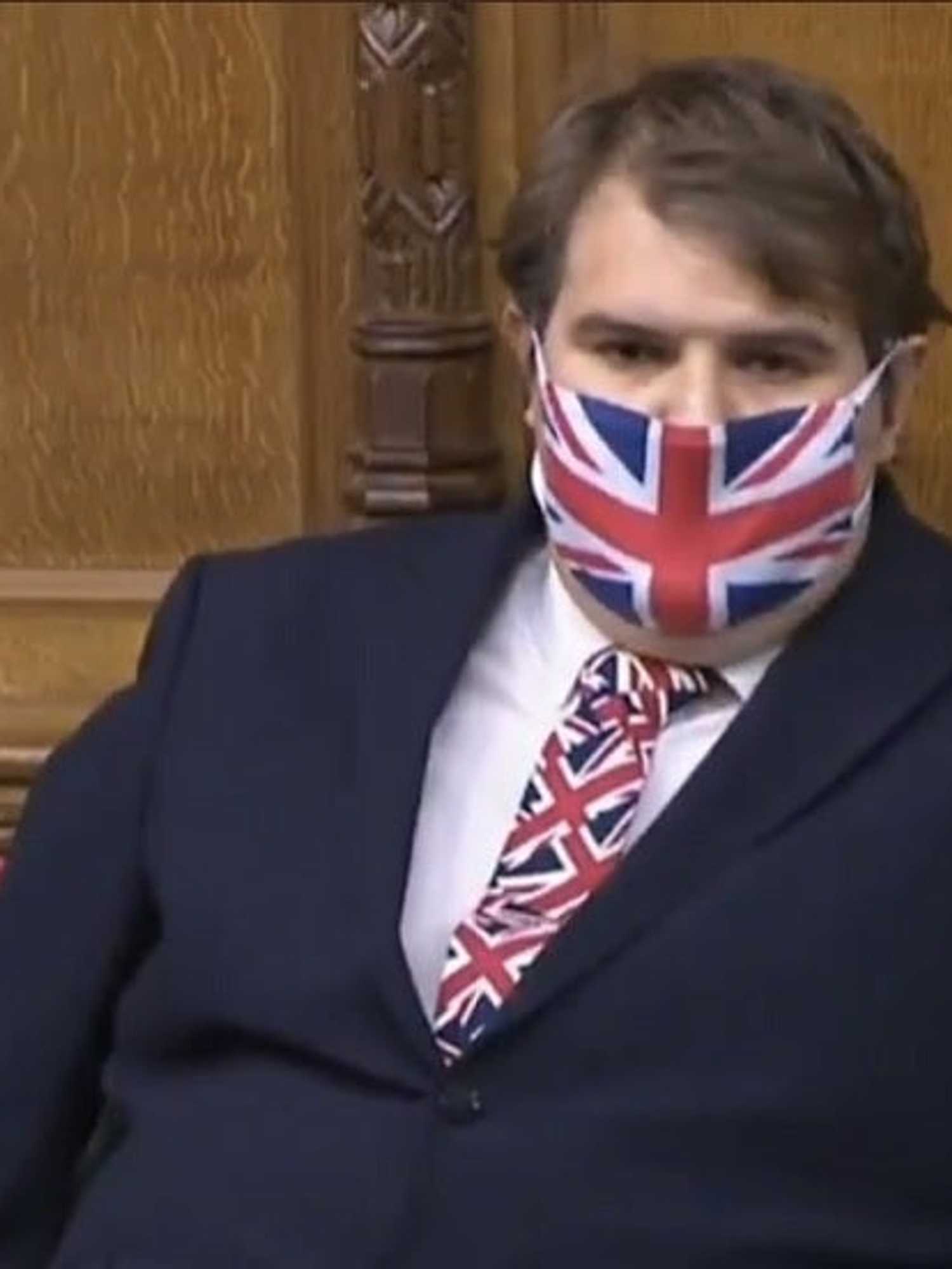 Tory MP roasted for wearing Union flag face mask and tie to deliver rant defending Union flags