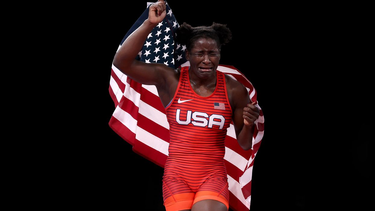 First black woman to win gold in Olympic wrestling had sweetest post-win interview wrapped in US flag