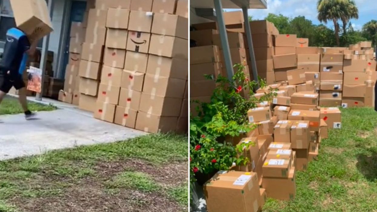 Pile of Amazon packages left in front of house leaves TikTok baffled