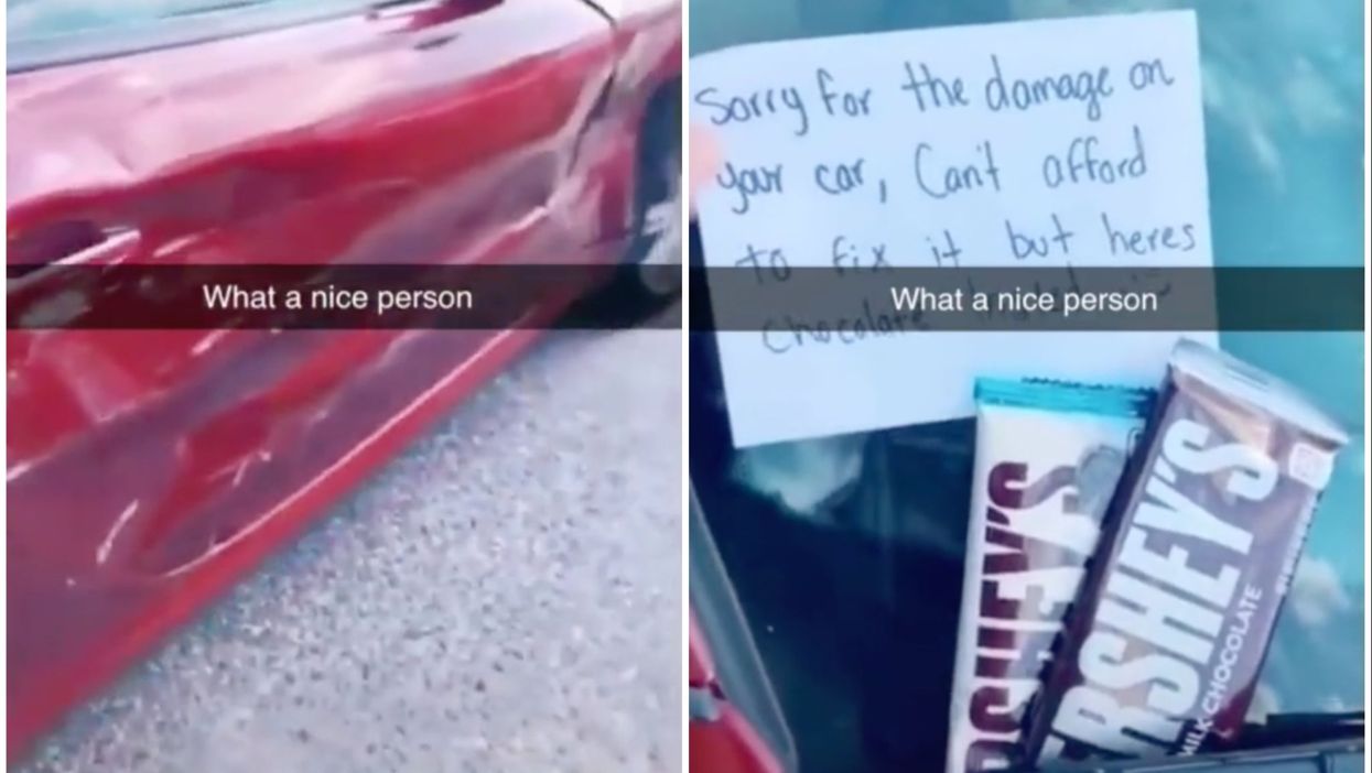 Driver smashed woman’s car and only left Hershey’s chocolate bars as compensation