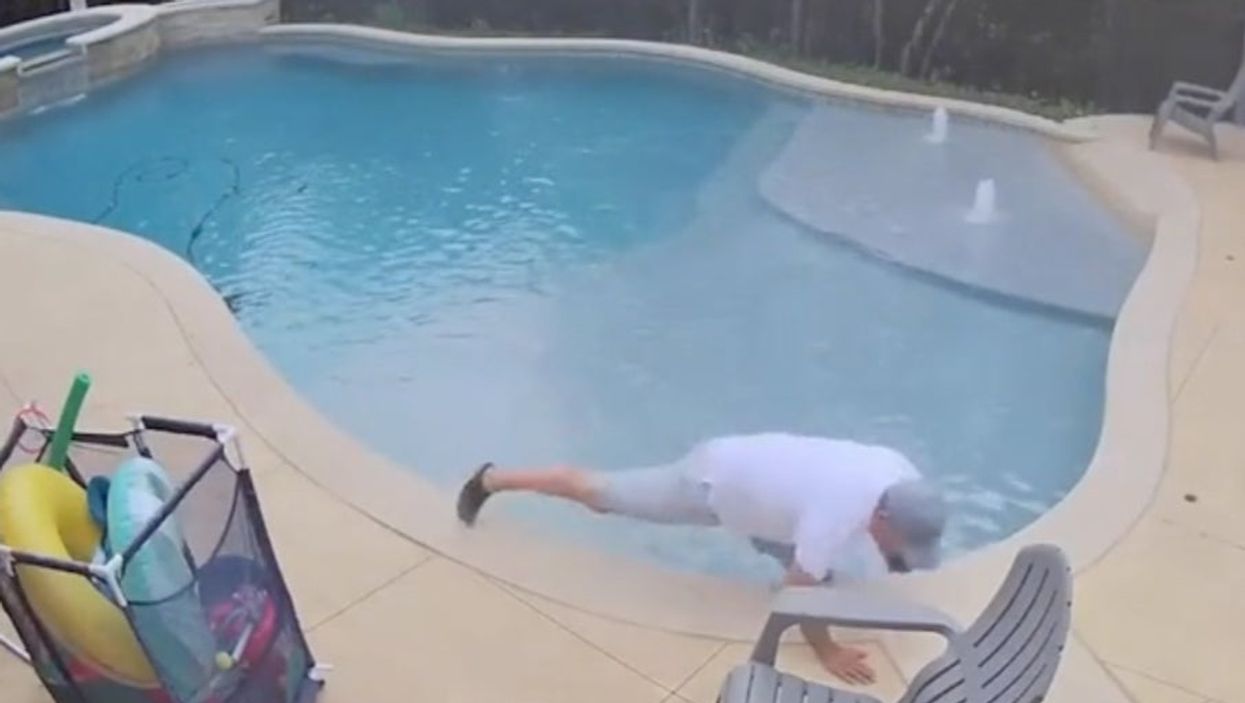 Hilarious TikTok shows man continue his work call – after falling into the pool