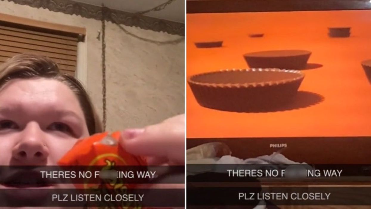 Woman freaks out after Reese’s TV ad pops up at the exact moment she’s eating Reese’s chocolate