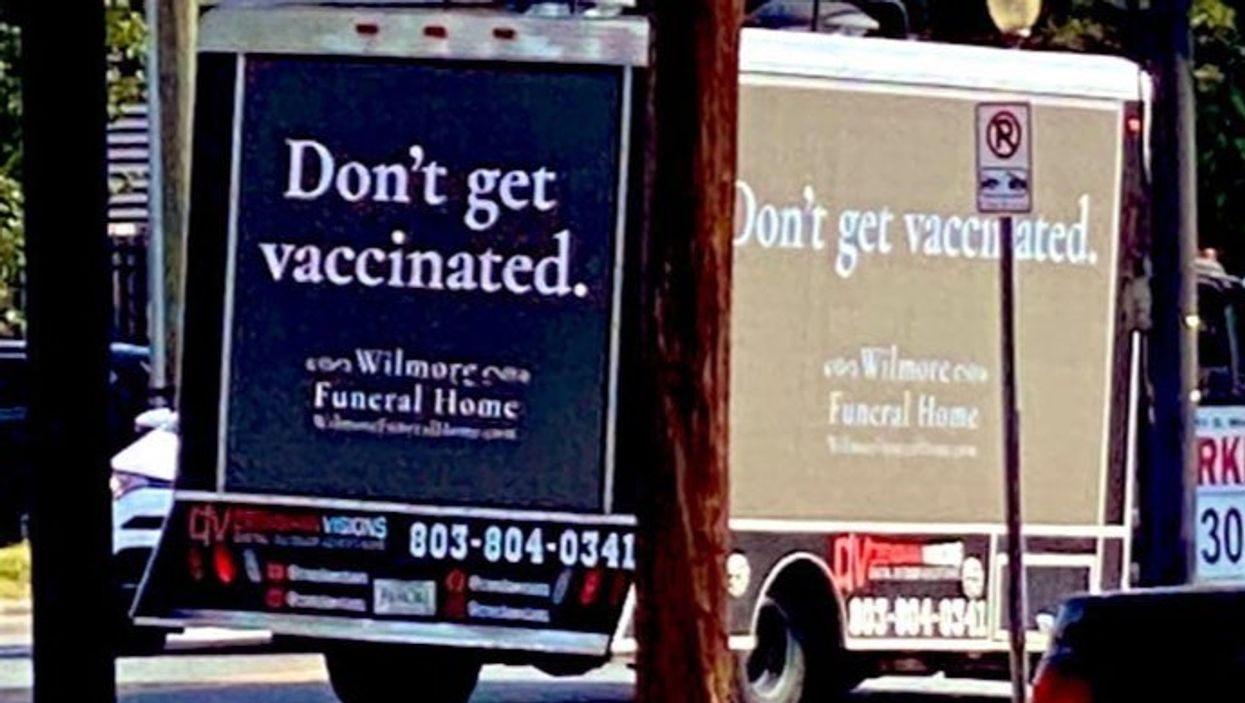 North Carolina truck advertises funeral home with slogan ‘don’t get vaccinated’ in pro-vaccine publicity stunt