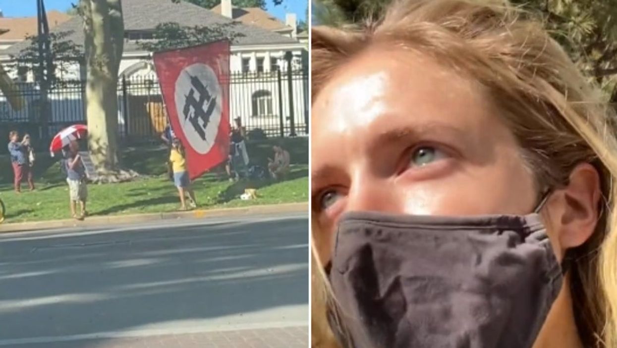 TikToker challenges anti-vaxx neighbours who are flying Nazi flag to protest Covid vaccine