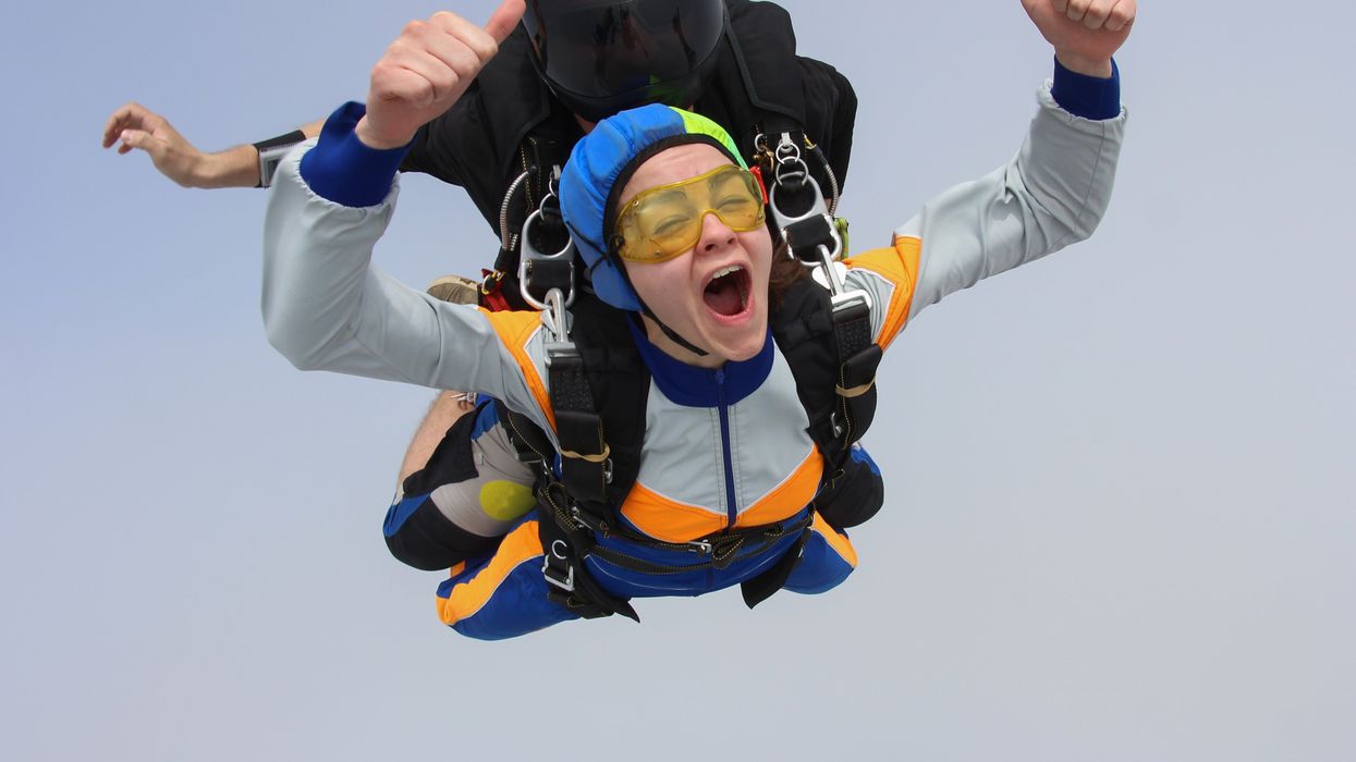 Skydiver shocked after realising instructor she was strapped to was wearing ‘arrest Fauci’ helmet