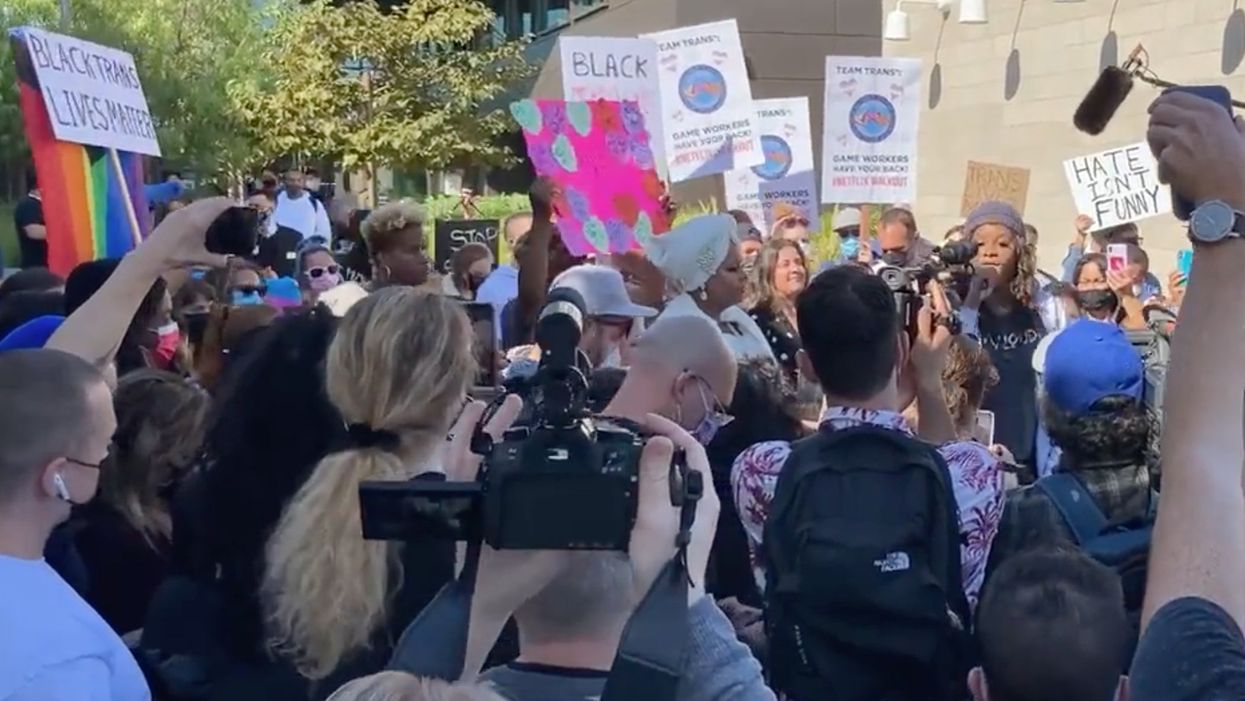 Transgender group issues list of demands to Netflix as dozens protest outside HQ