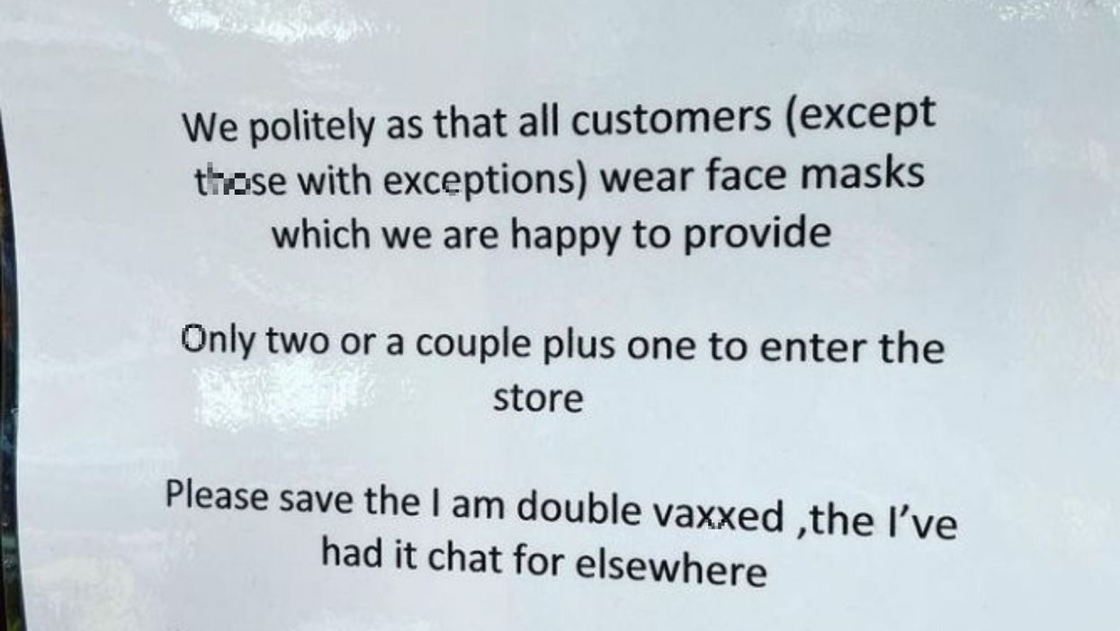 Grocer creates very cheeky sign to lay out shop’s Covid rules after claiming government has ‘f***** it again’