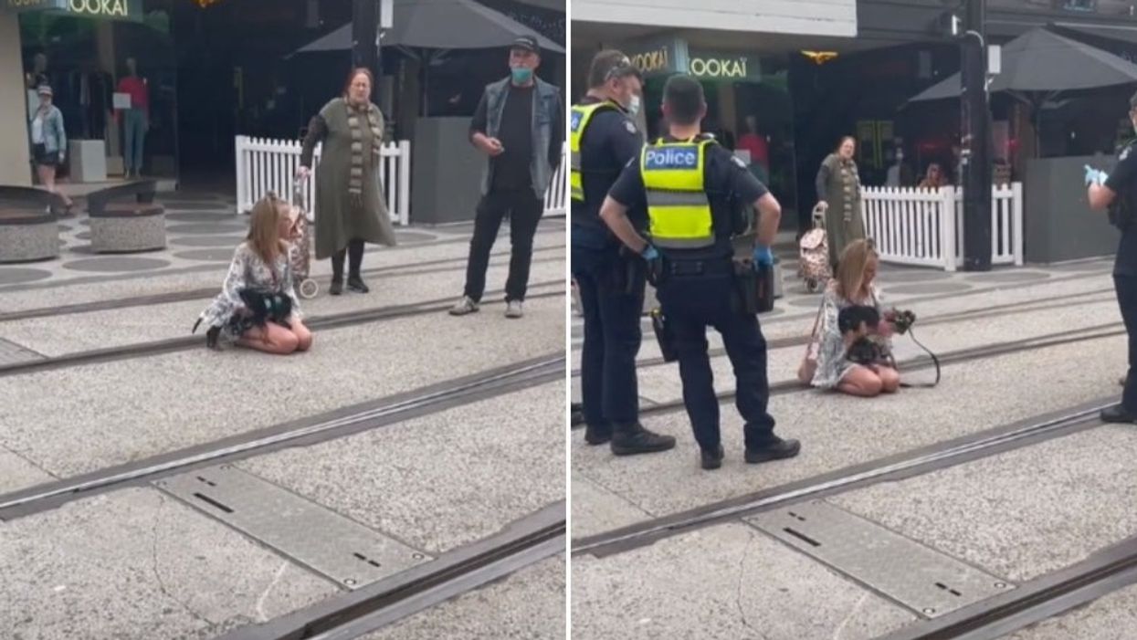 Anti-vaxxer puts her life at risk by blocking a tram in protest to jab mandates