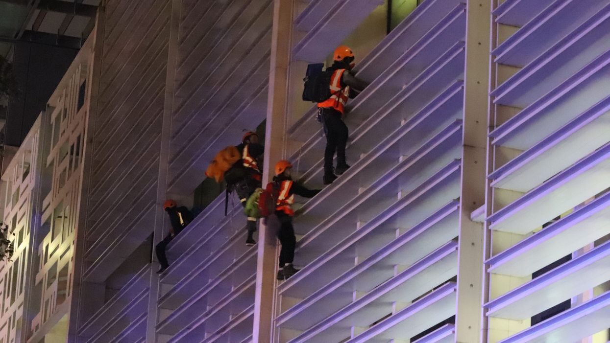 Animal Rebellion protesters scale government building in climate change protest