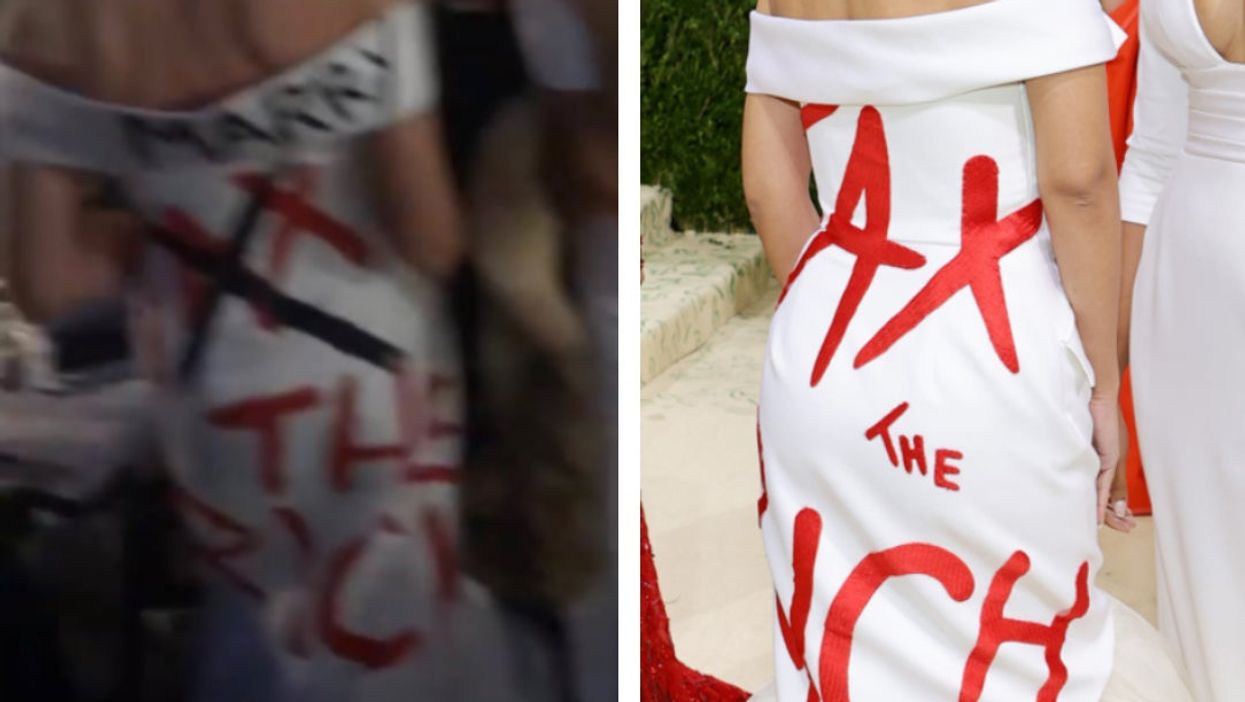 Guests at Trump’s Halloween mock AOC’s ‘Tax the Rich’ Met Gala dress
