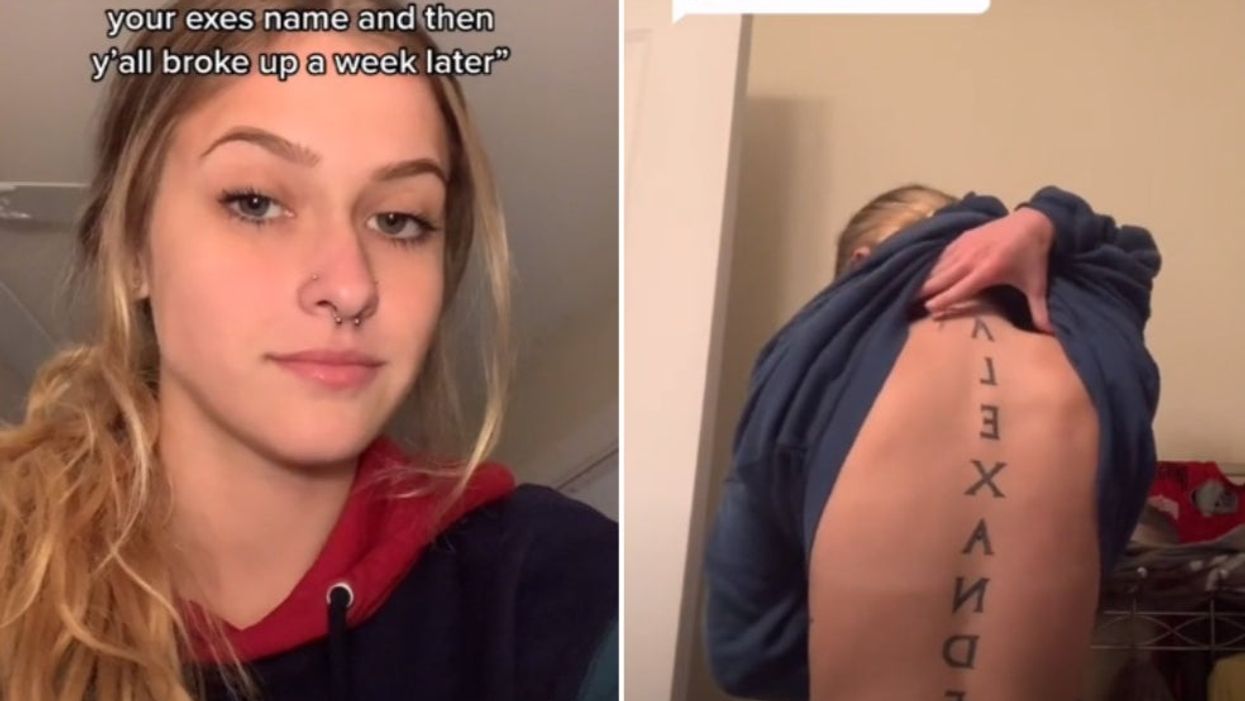 Woman gets huge back tattoo of boyfriend’s name just a week before breaking up