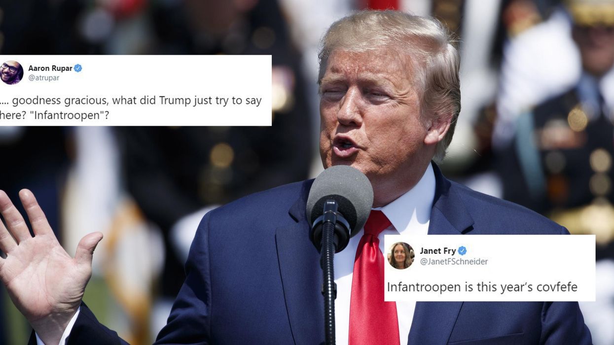 Trump accidentally says the word 'infantroopen' during a speech and the internet responded with memes