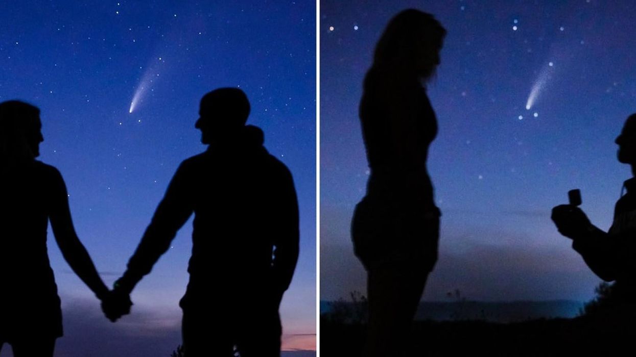 Man proposes in front of a comet that's only visible every 6,800 years