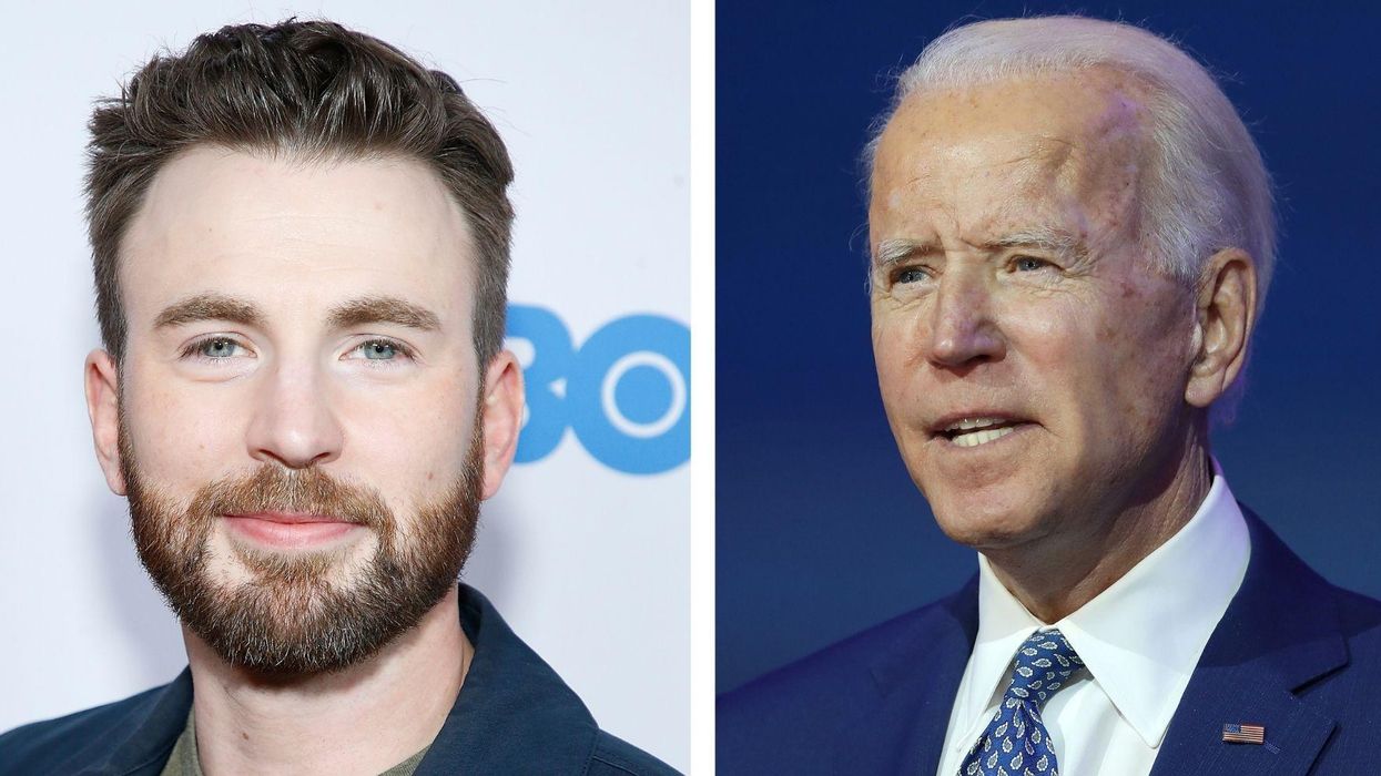 Chris Evans jokes about the striking resemblance between old Captain America and Joe Biden