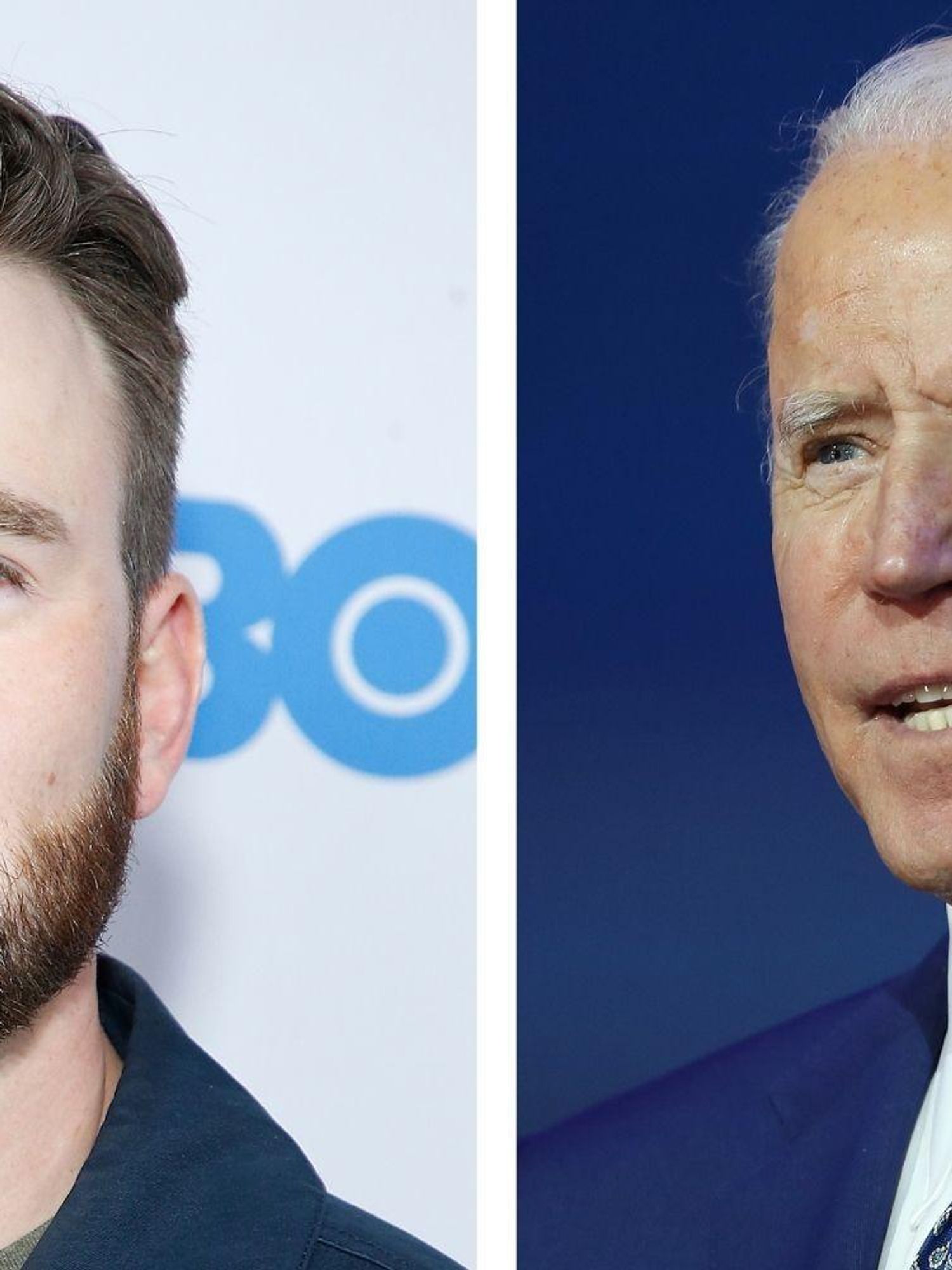 Chris Evans jokes about the striking resemblance between old Captain America and Joe Biden