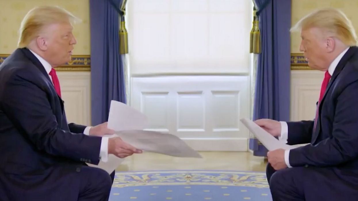 Trump interrogates himself in this hilarious spoof video from his latest car crash interview