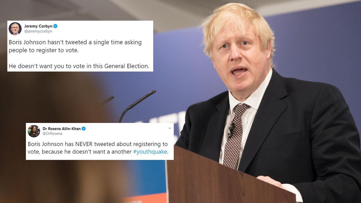 Boris Johnson has not once encouraged people on Twitter to register to vote
