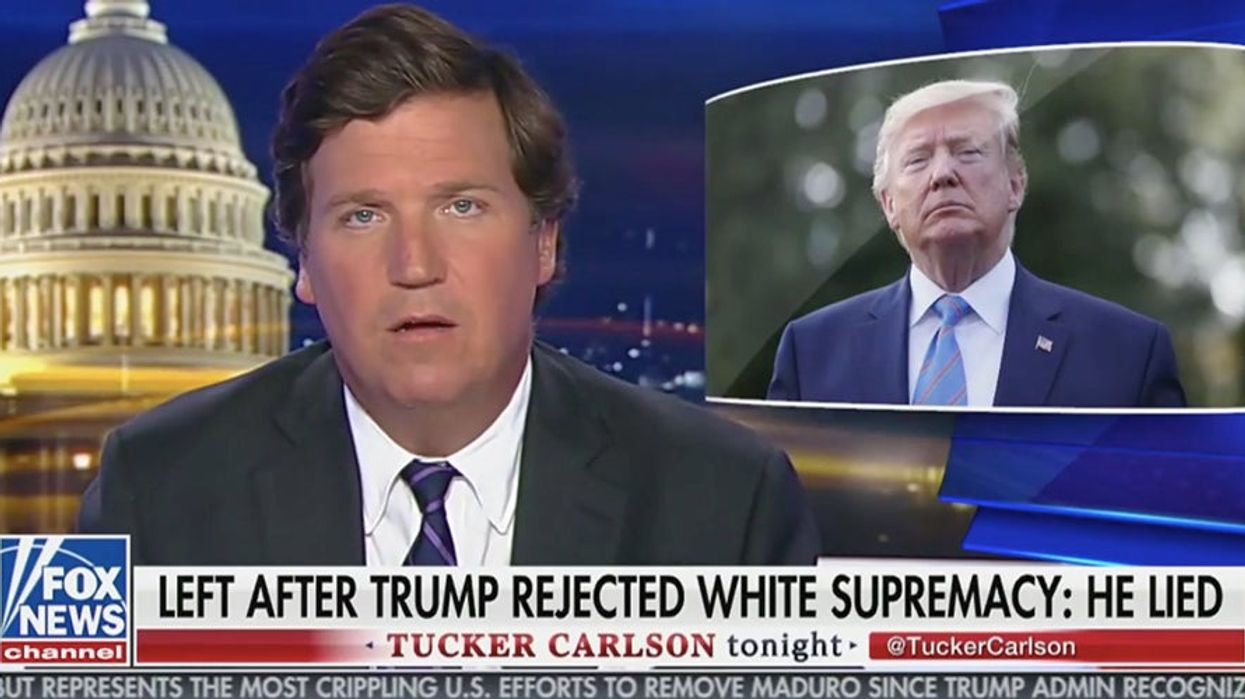Tucker Carlson, a real news presenter, is actually trying to call white supremacy a 'hoax'
