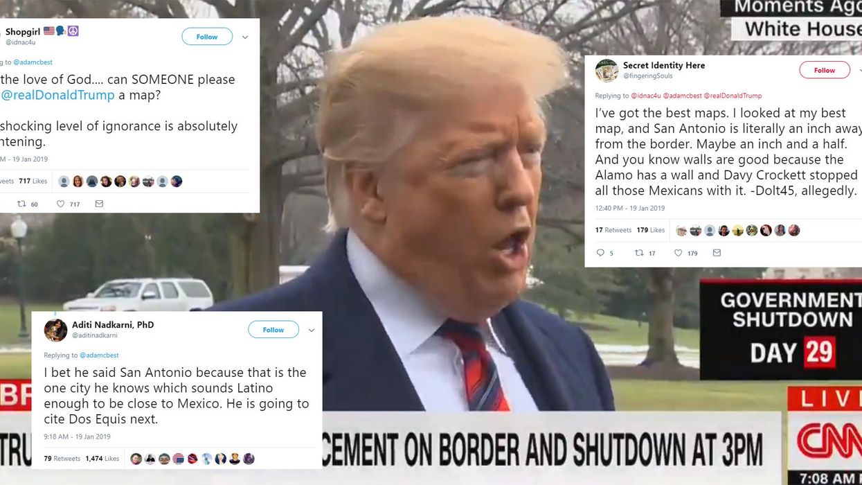 Trump says city where there is no wall is excellent example of where the border wall worked. Yes, really