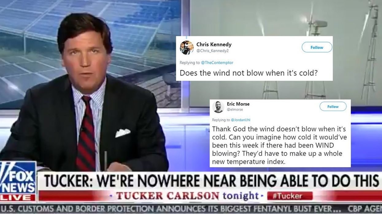 Tucker Carlson calls wind power a scam and asks if it will 'heat your home when it's 30 below?'