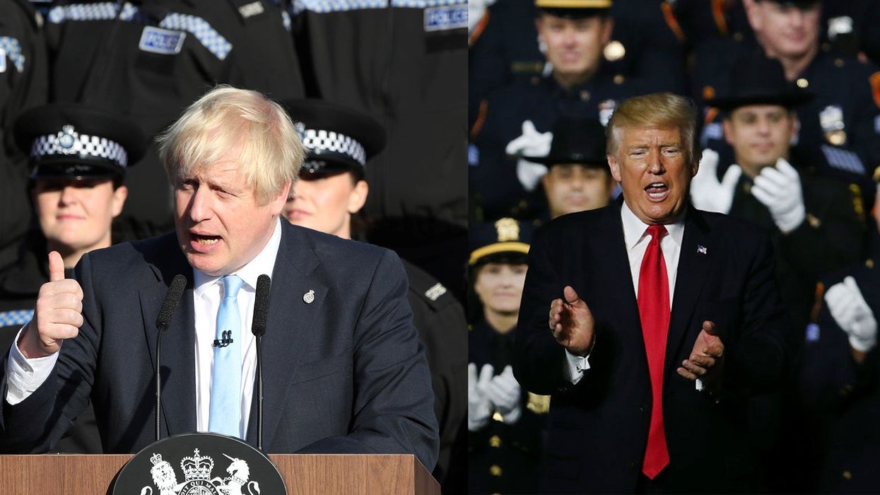 Boris Johnson compared to Donald Trump after giving speech in front of police officers