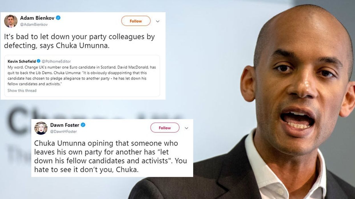 Chuka Umunna expressed his 'disappointment' after a Change UK candidate defected to the Lib Dems