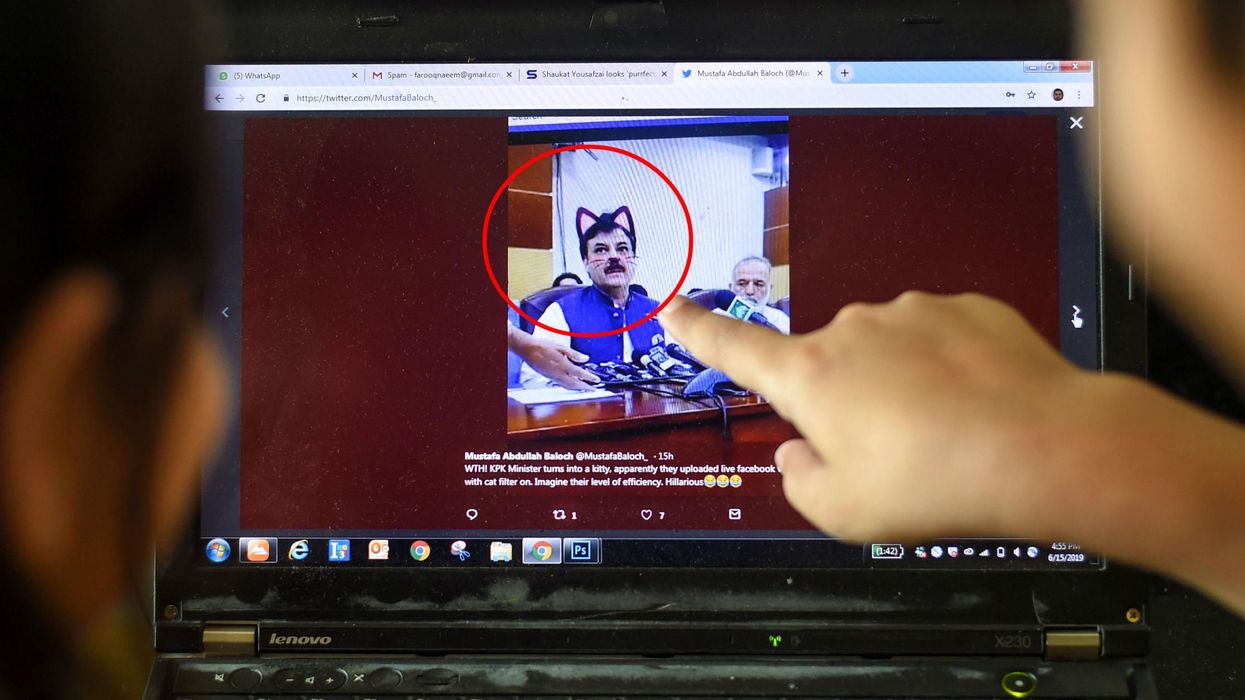 Pakistani politician accidentally live-streams a press conference with the cat filter